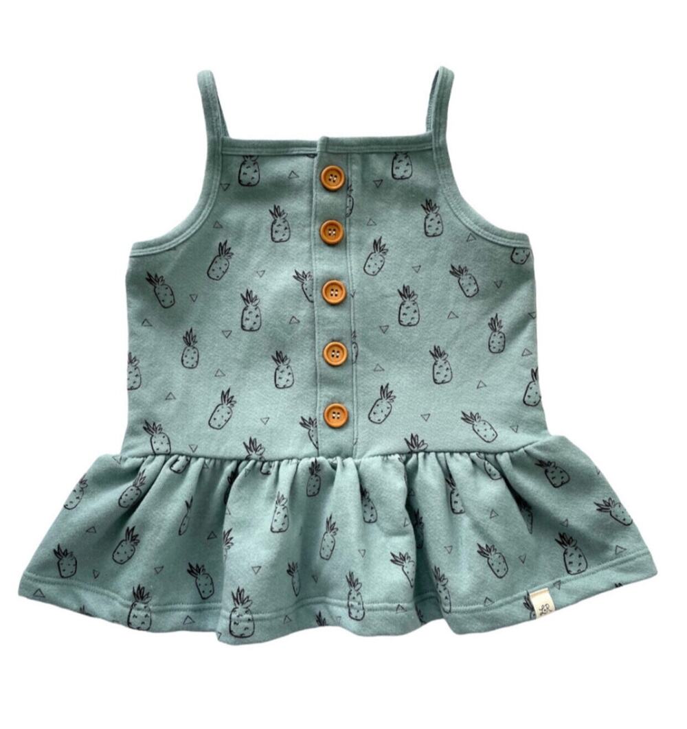Little Road Co NWT Aruba Pineapple Button Peplum Tank. Size 5